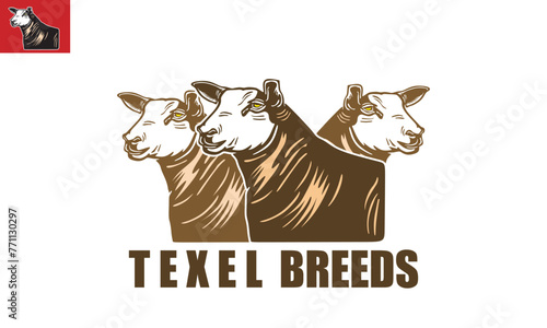 TEXEL GREAT SHEEP LOGO, silhouette of big ewe head vector illustrations