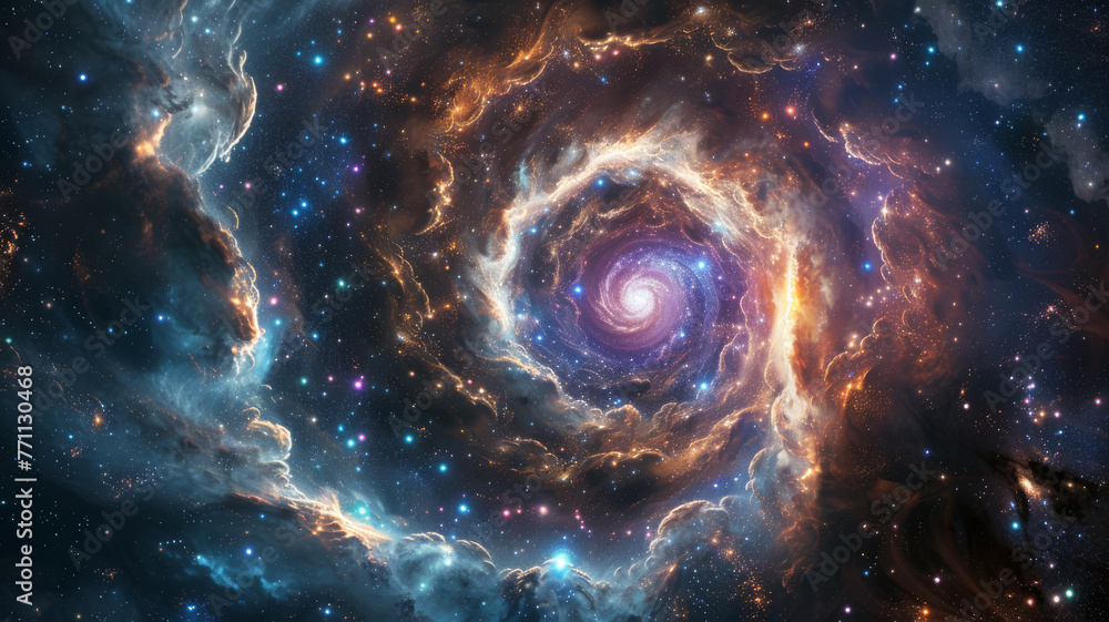 Swirling gateway in space, a vortex of stars and nebulae opening new dimensions