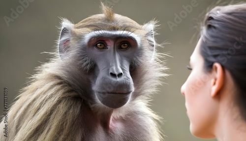 a-baboon-interacting-with-a-human-showing-curiosi-upscaled_4 photo