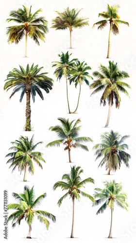 Tropical serenity A collection of coconut palm trees, standing tall and isolated against a canvas of purity