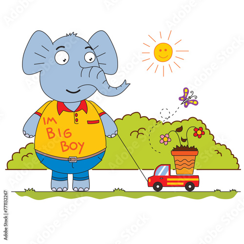 happy little elephant enjoy his toy on sunny day
