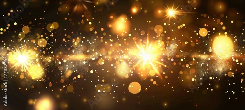 golden glitter texture,happy new year with blurred gold bokeh on black background