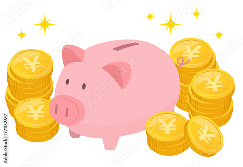 豚の貯金箱とコインのイメージ_ベクターイラスト