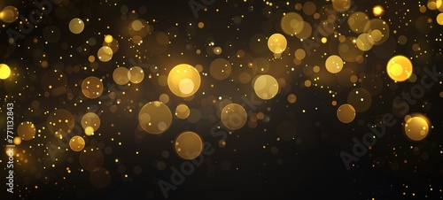 golden glitter texture,happy new year with blurred gold bokeh on black background