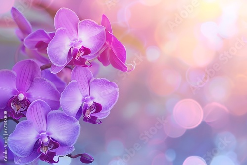 Beautiful purple orchid flowers with blurred gradient spring nature background image. © DYNECREATIVE