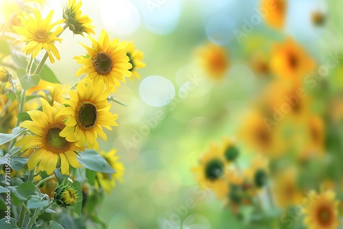 Beautiful sunflowers with blurred gradient spring nature background image. © DYNECREATIVE