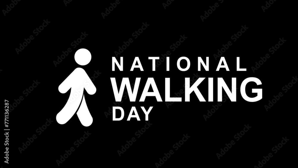 National Walking day animation text with walking stickman. stickman animated in alpha channel. suitable for opening video or intro outro National Walking day animation text with walking stickman. stickman animated in alpha channel. suitable for opening video or intro outro
