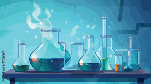 Flask chemistry lab flat cartoon vactor illustratio