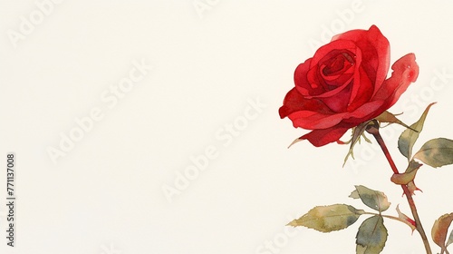 一本の赤いバラ、水彩画3