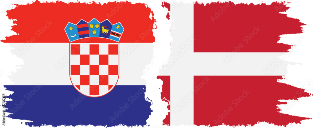 Naklejka premium Denmark and Croatia grunge flags connection vector