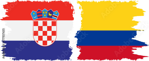 Colombia and Croatia grunge flags connection vector