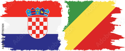 Congo-Brazzaville and Croatia grunge flags connection vector