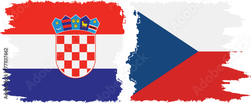 Czech and Croatia grunge flags connection vector