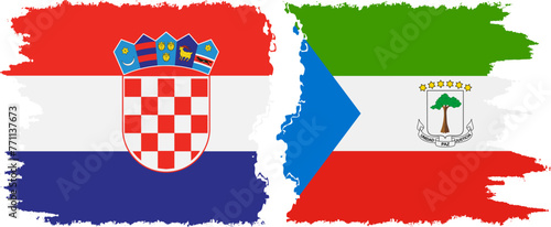 Equatorial Guinea and Croatia grunge flags connection vector
