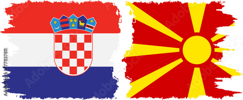 Northern Macedonia and Croatia grunge flags connection vector
