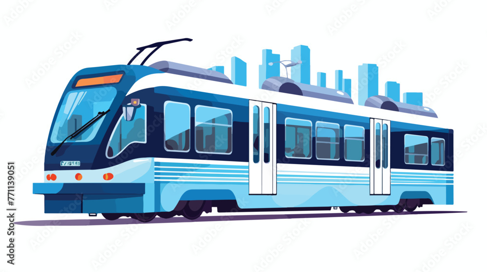 Flat vector icon of blue Hong Kong tramway. Public