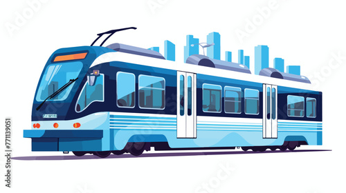 Flat vector icon of blue Hong Kong tramway. Public © iclute