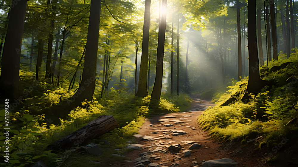 Fototapeta premium Footpath in a dense forest on a sunny day