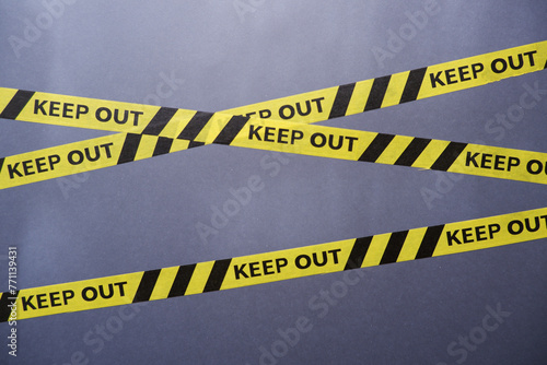Keep out Police lines on dark background. incident, accident, limit concept background.
