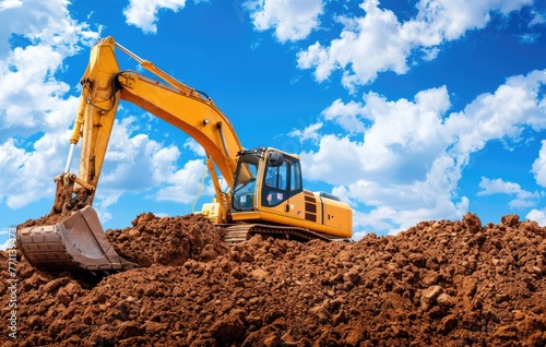 A yellow excavator digging the ground
