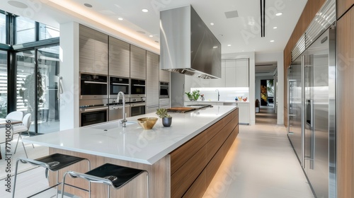 A contemporary kitchen with high-tech appliances and seamless countertops raw AI generated illustration