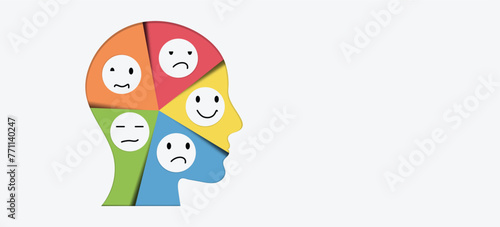 Mental health illness, split personality, emotional burnout and stress concept paper cut vector design.