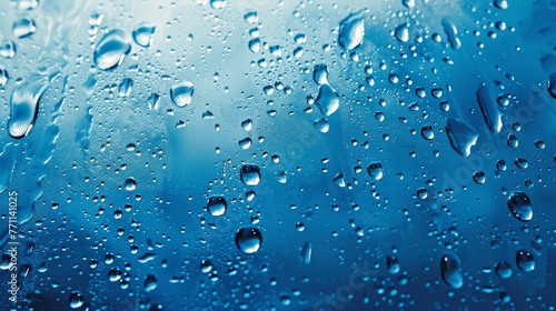 Water drops on blue background AI generated illustration