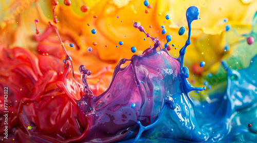 Colorful liquid dance, a vivid display of high-speed paint splash.