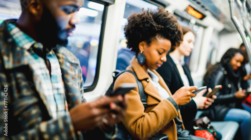 Capture business professionals in the urban commute, engaging with each other and their devices