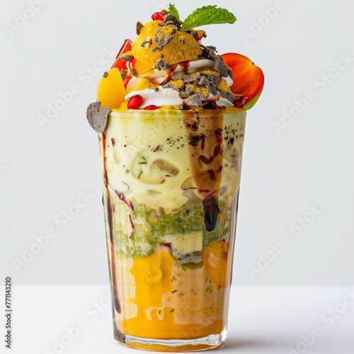 Exquisite side view of Indian street-style milkshakes amidst a medley of fresh veggies
