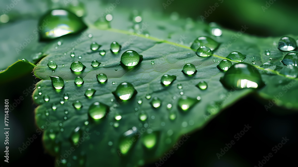 Green leaf with rain drops on it, nature background Green leaf with rain drops on it, nature background