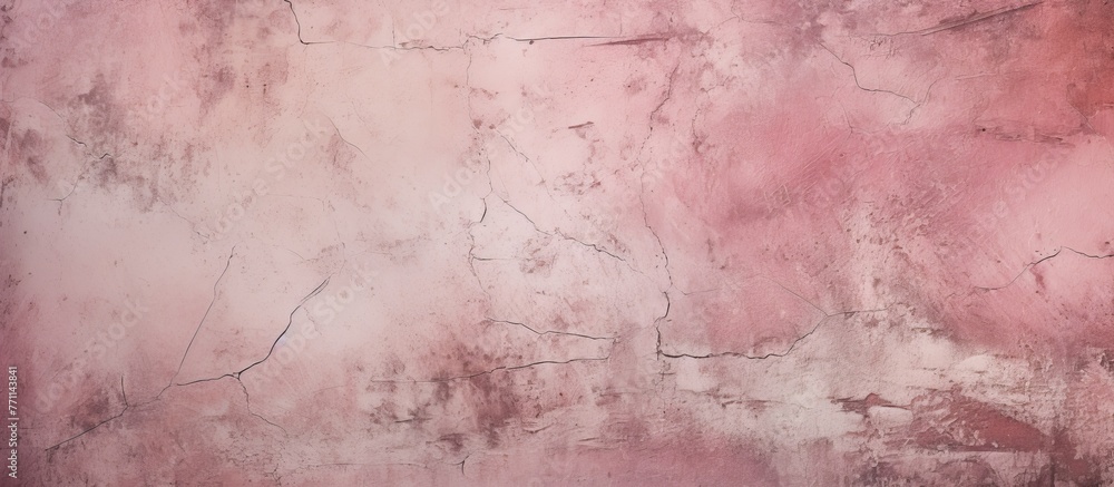 A close up of a magenta wall with a marble texture resembling natural landscape patterns, featuring tints and shades of pink and wood