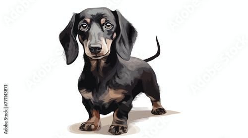 Freehand drawn black and white cartoon dachshund fl © iclute