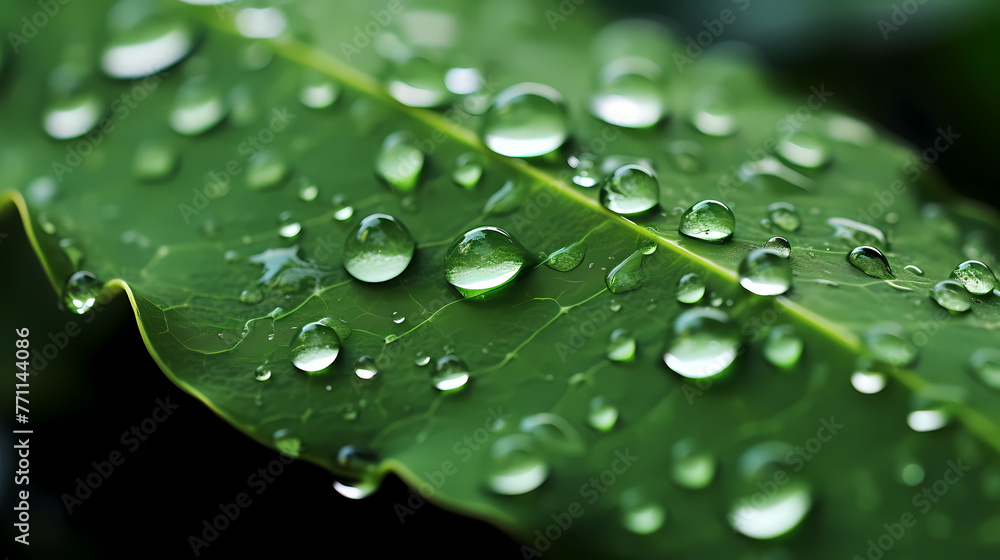 Green leaf with rain drops on it, nature background Green leaf with rain drops on it, nature background