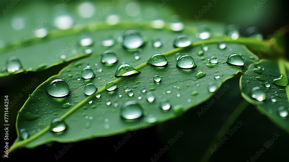 Green leaf with rain drops on it, nature background Green leaf with rain drops on it, nature background