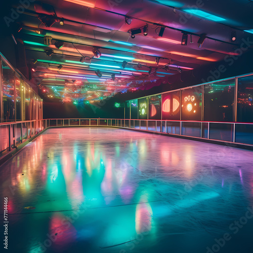 A retro roller skating rink with disco lights.