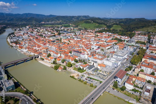 Maribor, Slovenia - Aerial view above the Slovenian city of Maribor and the Drava River © Mike Workman