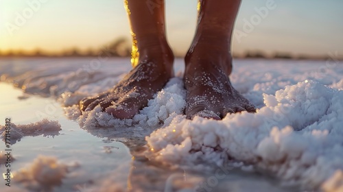 Feet buried in salt lake