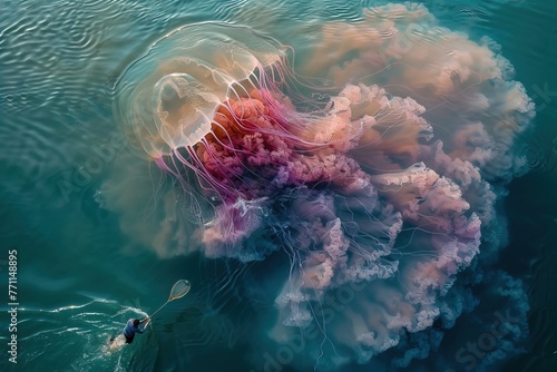 Fisherman with a large jellyfish, surreal photography