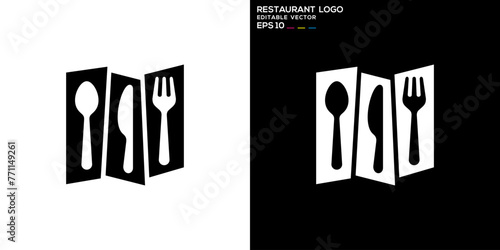 Vector design template of cutlery logo, equipment, spoon, fork, knife, plate, icon symbol EPS 10