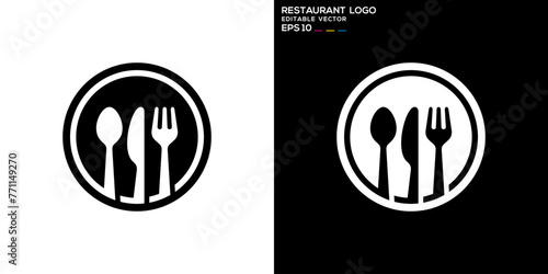 Vector design template of cutlery logo, equipment, spoon, fork, knife, plate, icon symbol EPS 10