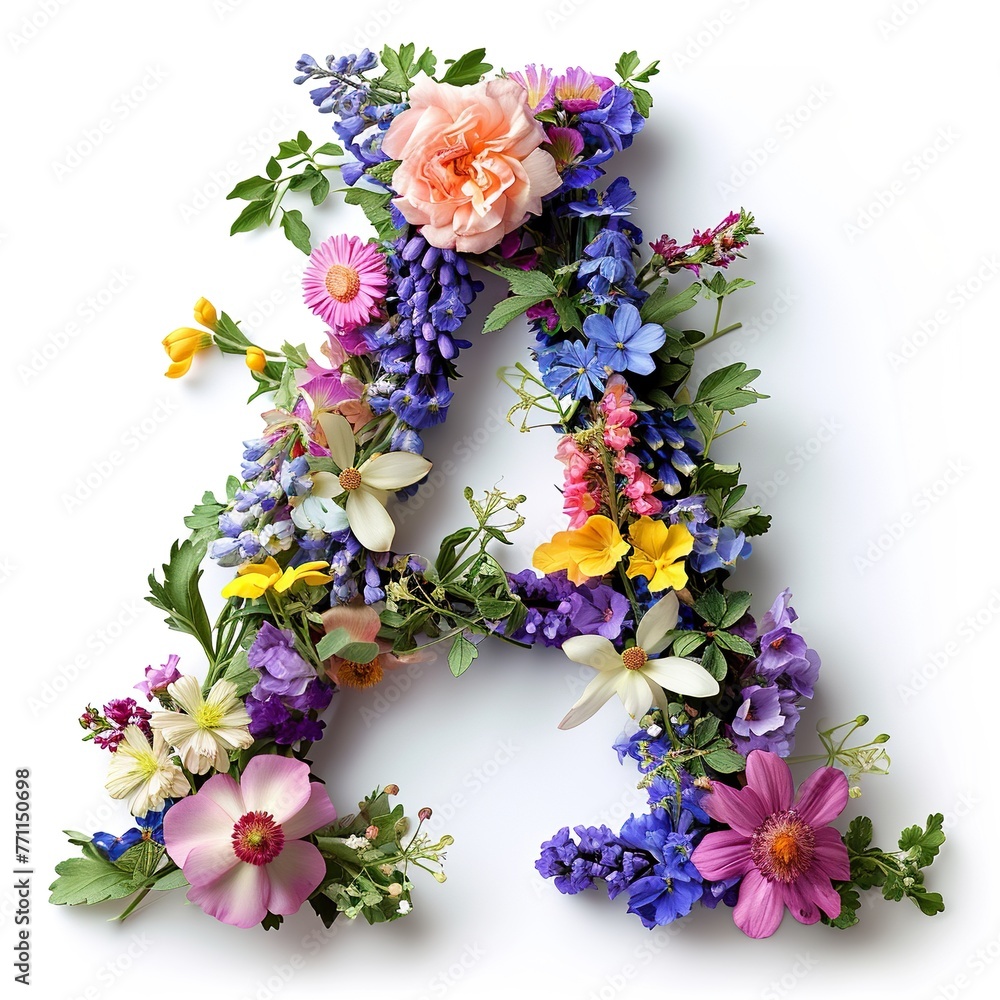 wreath of flowers in the shape of letter A wreath of flowers in the shape of letter A