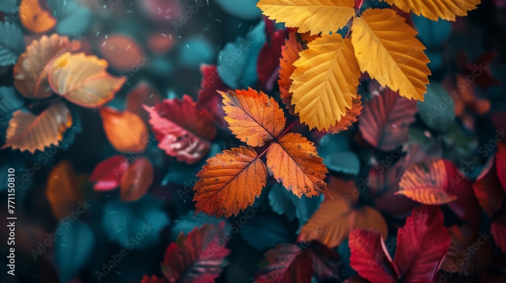 Close-up of colorful autumn leaves, seasonal change Close-up of colorful autumn leaves, seasonal change