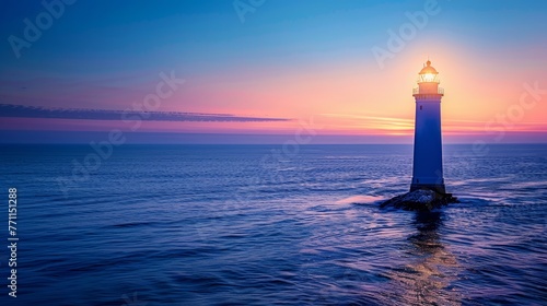 Solitary lighthouse at dusk, guiding light theme