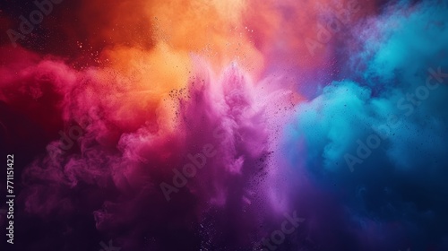 Vibrant Holi festival with clouds of colorful powder