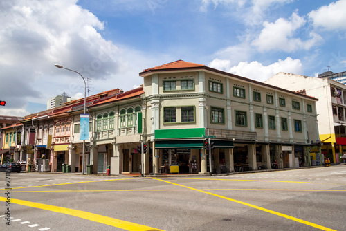 Traditional shophouses on the corner of Jalan Besar and Kitchener Road, Singapore photo