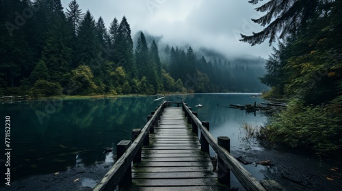 Secluded wooden pier on a tranquil lake