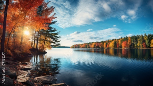 Serene lake surrounded by autumn foliage