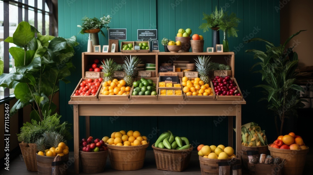 Vibrant organic market display, inviting with ample copy space