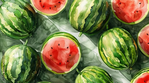 Craft a vibrant seamless pattern with 3D watermelons in watercolor, turning ordinary items into summery masterpieces photo